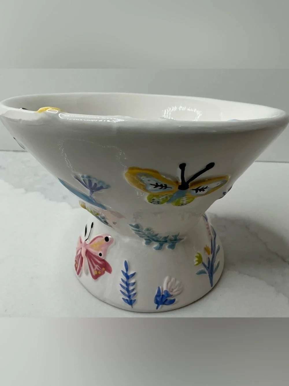Mellow & Mod Pet Bowl Elevated and Tilted Small Ceramic FLORAL Dish New